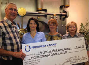 James Patterson, Jenny Gortney, Ann Smith and Jo Ann Stevens celebrate the return of Prosperity Bank as the Presenting Sponsor for the Arc of Fort Bend’s annual Best in the West.